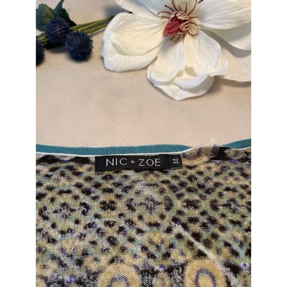 Nic &  & Zoe Abstract Print Long Sleeve V-Neck Top Size M Stretch Knit Y2K - Picture 7 of 7